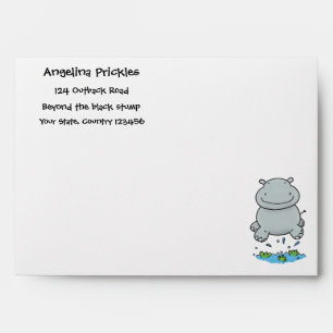 Cute hippo jumping cartoon illustration envelope