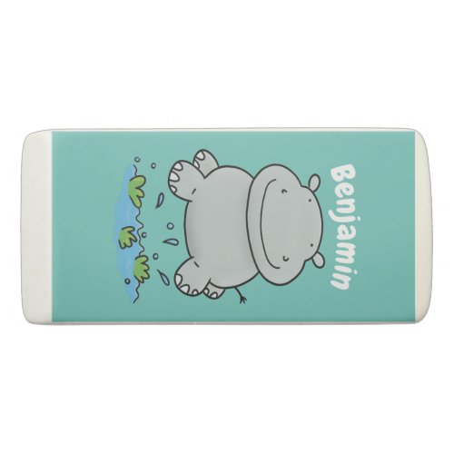 Cute hippo jumping cartoon illustration eraser