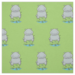 Cute hippo jumping cartoon illustration fabric