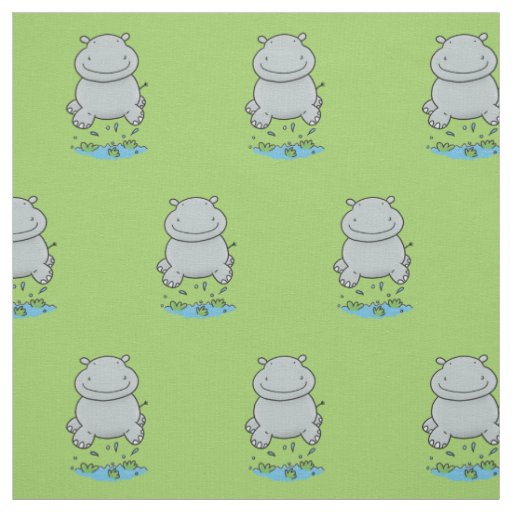 Cute hippo jumping cartoon illustration fabric