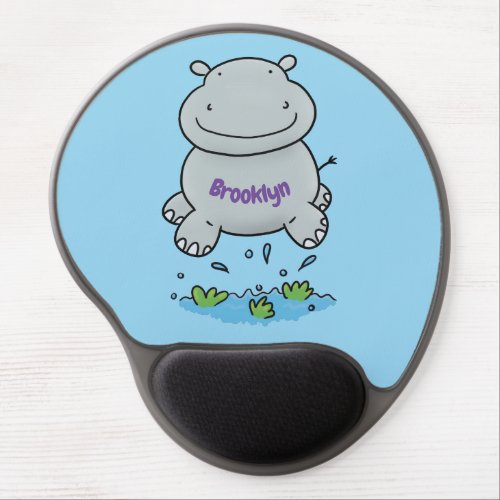 Cute hippo jumping cartoon illustration gel mouse pad