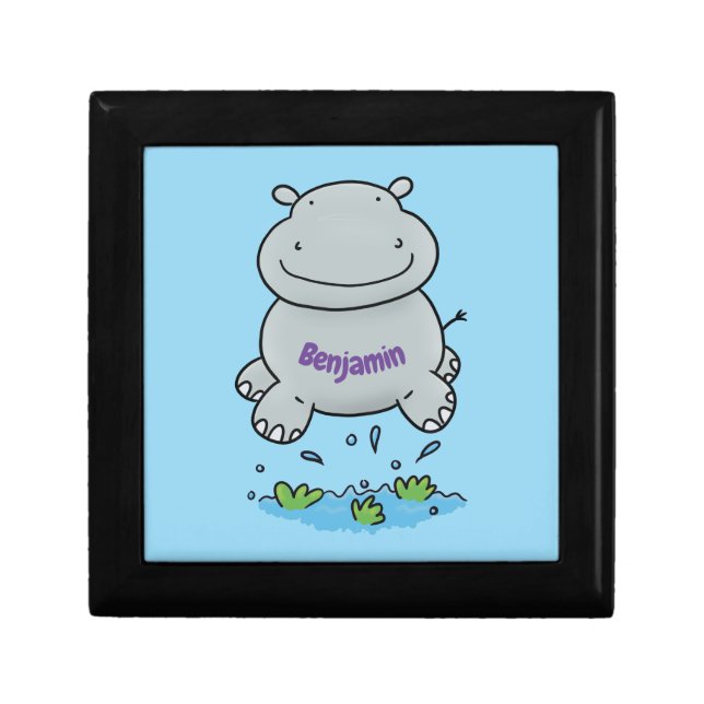 Cute hippo jumping cartoon illustration gift box (Front)