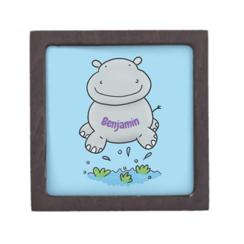 Cute hippo jumping cartoon illustration gift box