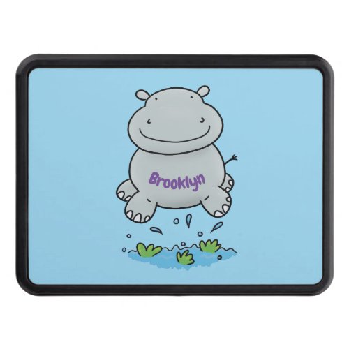Cute hippo jumping cartoon illustration hitch cover