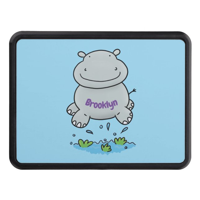 Cute hippo jumping cartoon illustration hitch cover (Front)