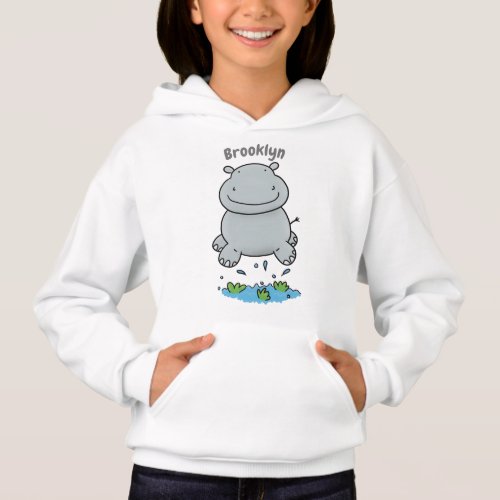 Cute hippo jumping cartoon illustration hoodie