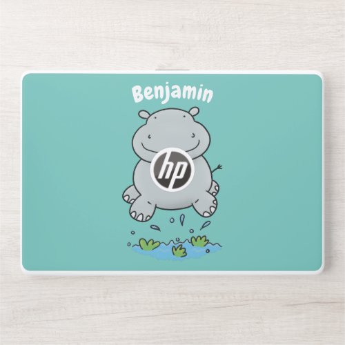 Cute hippo jumping cartoon illustration HP laptop skin