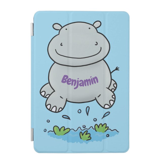 Cute hippo jumping cartoon illustration iPad mini cover (Front)