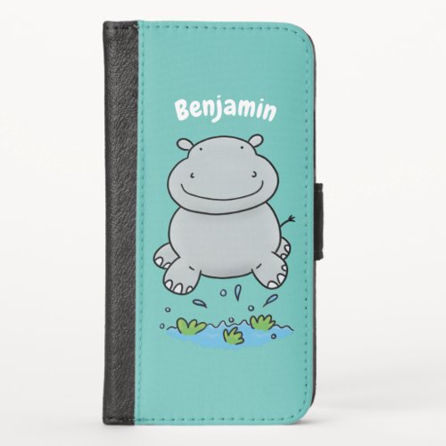 Cute hippo jumping cartoon illustration iPhone x wallet case