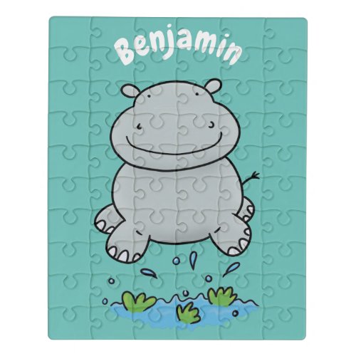 Cute hippo jumping cartoon illustration jigsaw puzzle