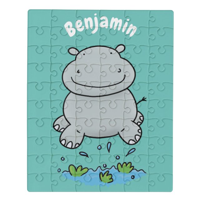 Cute hippo jumping cartoon illustration jigsaw puzzle (Puzzle Vertical)