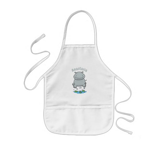 Cute hippo jumping cartoon illustration kids apron