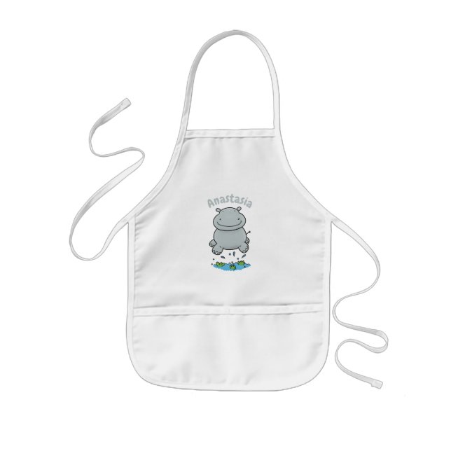 Cute hippo jumping cartoon illustration kids' apron (Front)