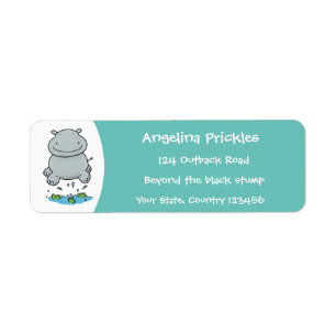 Cute hippo jumping cartoon illustration label