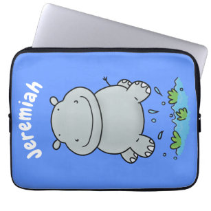 Cute hippo jumping cartoon illustration laptop sleeve