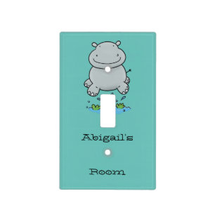 Cute hippo jumping cartoon illustration  light switch cover