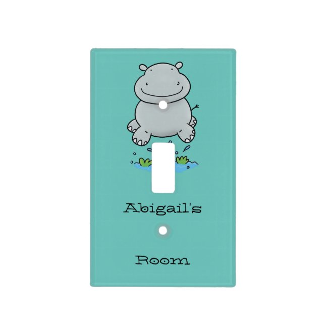 Cute hippo jumping cartoon illustration  light switch cover (Front)