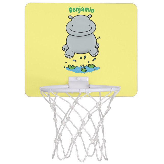 Cute hippo jumping cartoon illustration mini basketball hoop (Front)