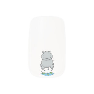 Cute hippo jumping cartoon illustration minx nail art