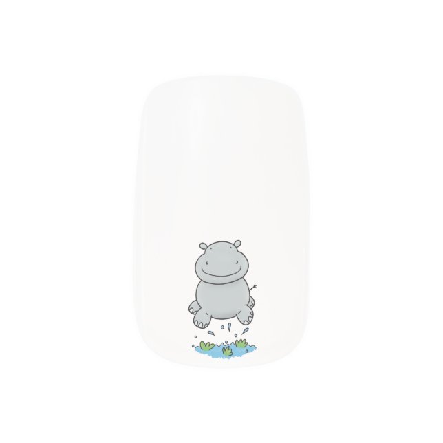 Cute hippo jumping cartoon illustration minx nail art (Left Thumb)