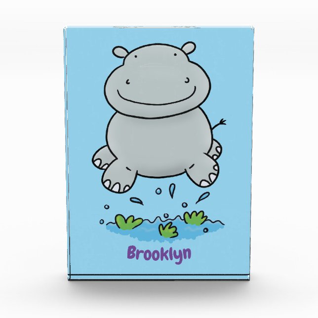 Cute hippo jumping cartoon illustration photo block (Front)