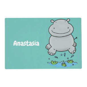Cute hippo jumping cartoon illustration placemat