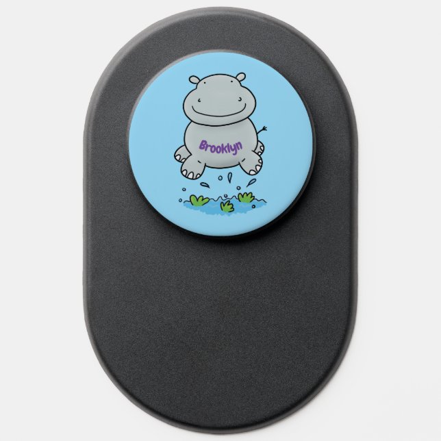Cute hippo jumping cartoon illustration PopSocket (Popsocket)