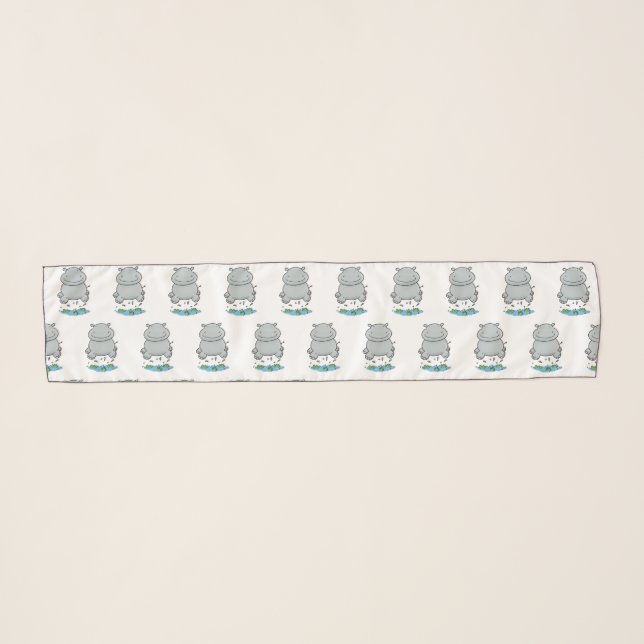 Cute hippo jumping cartoon illustration scarf (Front (Horizontal))