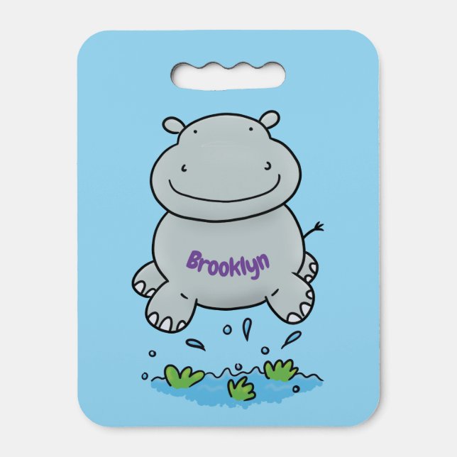 Cute hippo jumping cartoon illustration seat cushion (Front Vertical)