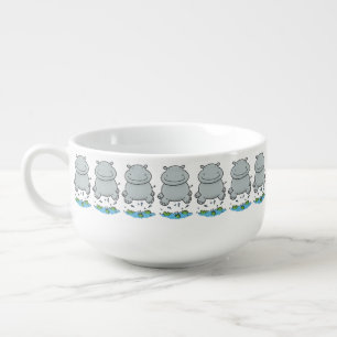 Cute hippo jumping cartoon illustration soup mug