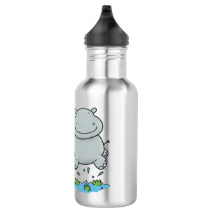 Cute hippo jumping cartoon illustration stainless steel water bottle