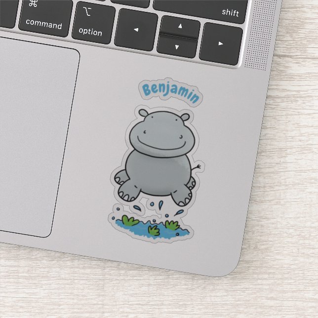 Cute hippo jumping cartoon illustration sticker (Detail)