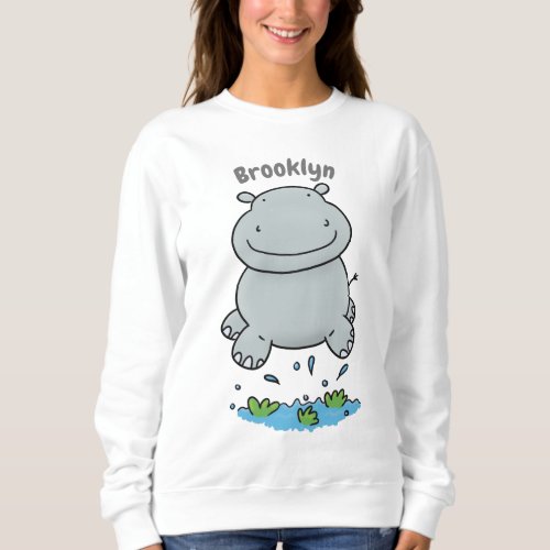 Cute hippo jumping cartoon illustration sweatshirt