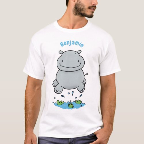 Cute hippo jumping cartoon illustration T_Shirt