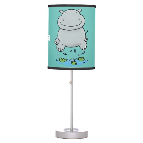 Cute hippo jumping cartoon illustration table lamp