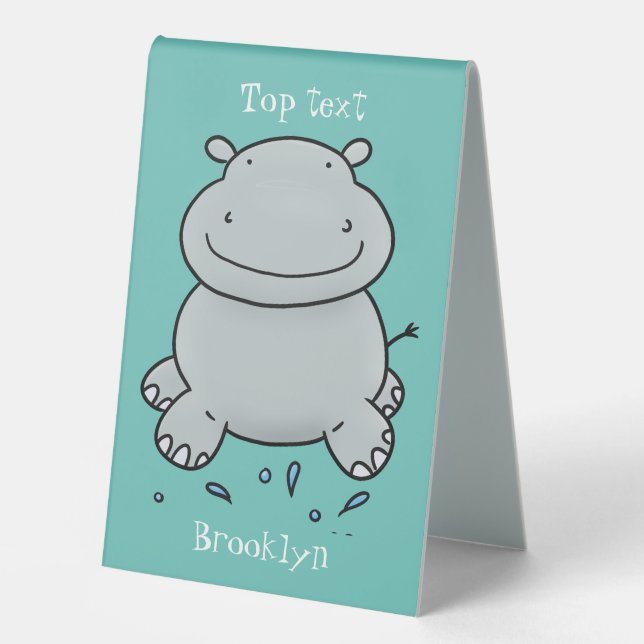 Cute hippo jumping cartoon illustration table tent (Front)