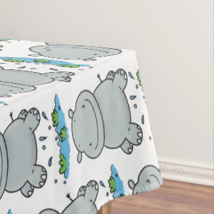 Cute hippo jumping cartoon illustration tablecloth