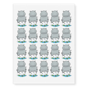 Cute hippo jumping cartoon illustration temporary tattoos