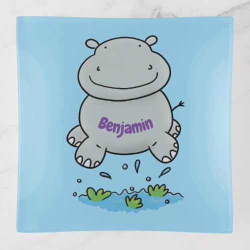Cute hippo jumping cartoon illustration trinket tray