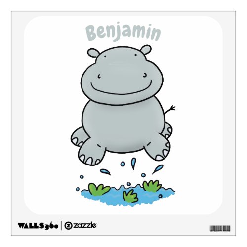 Cute hippo jumping cartoon illustration wall decal