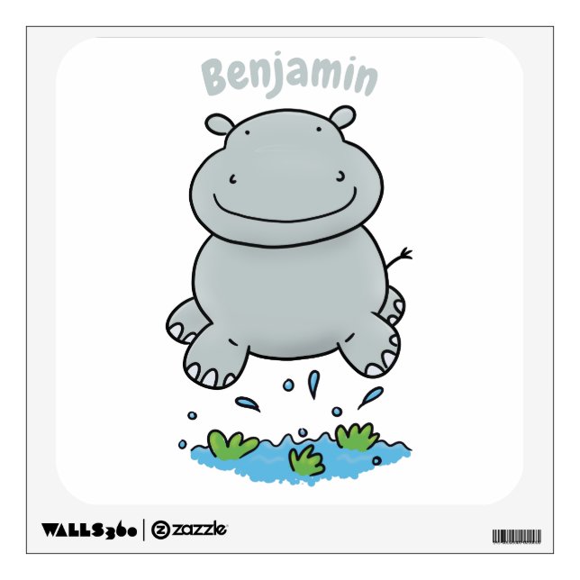 Cute hippo jumping cartoon illustration wall decal (Front)
