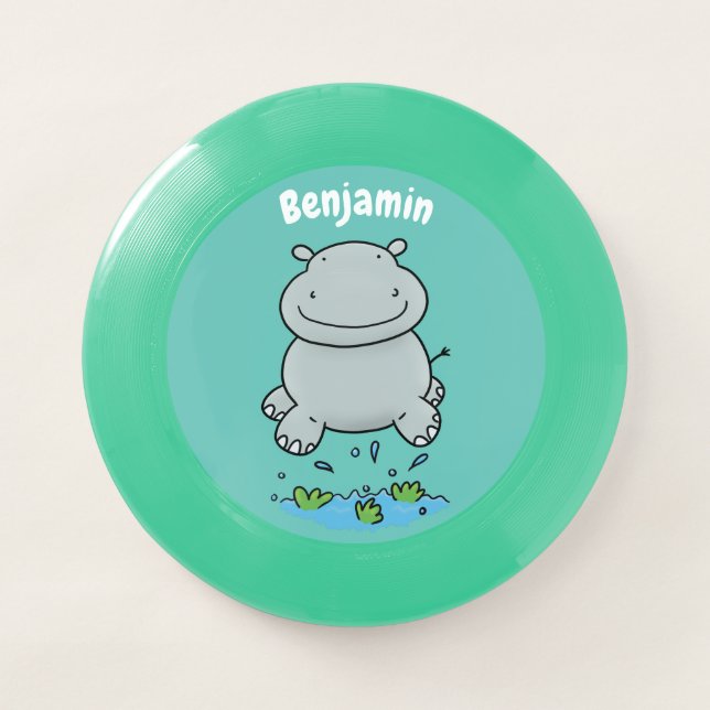 Cute hippo jumping cartoon illustration Wham-O frisbee (Front)