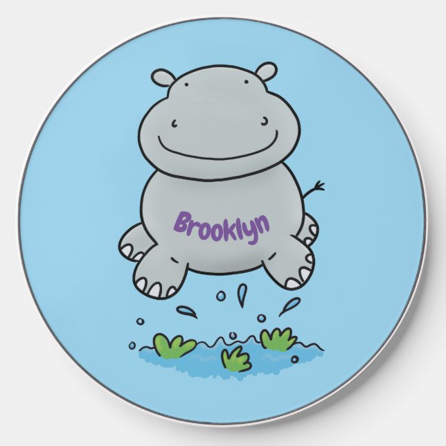 Cute hippo jumping cartoon illustration wireless charger  (Front)