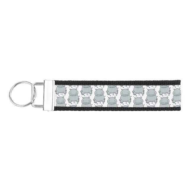 Cute hippo jumping cartoon illustration wrist keychain (Keys on Left)