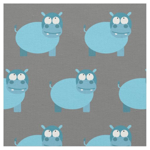 Cute Hippo Kid Baby Nursery Grey Hippopotamus Fabric