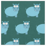 Cute Hippo Kid Baby Nursery Teal Hippopotamus Fabric
