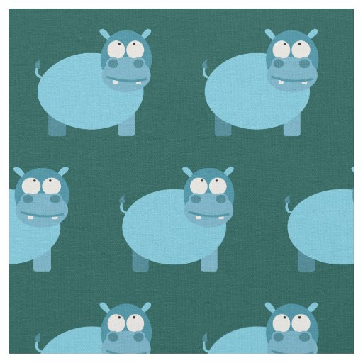 Cute Hippo Kid Baby Nursery Teal Hippopotamus Fabric