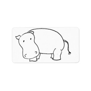 Cute hippo line drawing label