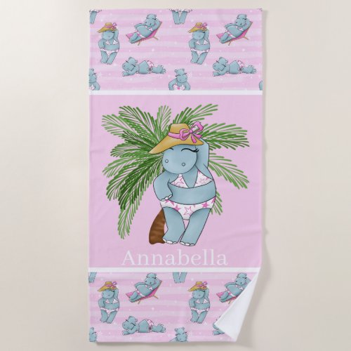 Cute hippo lovers beach beach towel