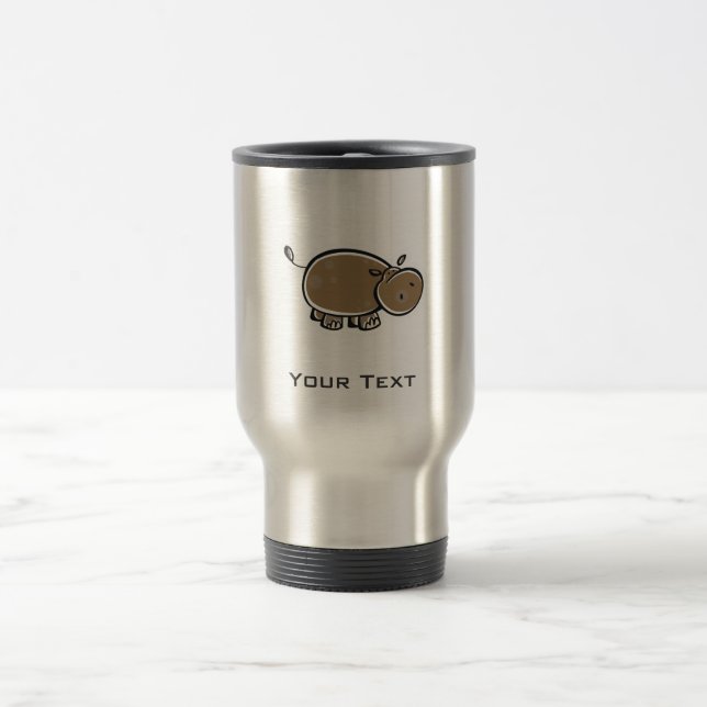 Cute Hippo; Metal-look Travel Mug (Center)